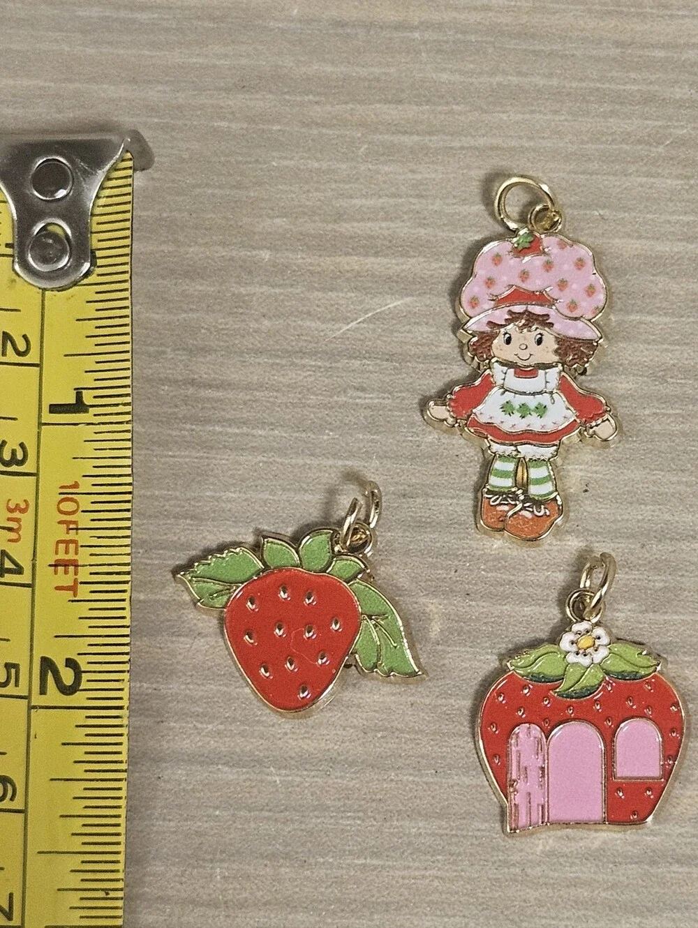 LOT OF 3 Strawberry Shortcake Pendants Charms Gold Tone Jewelry Making Dolll Set